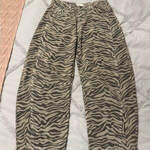 Listicle Barrel Leg Zebra-Print Jeans